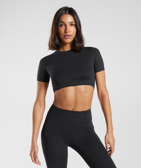 Women's Gymshark Whitney Short Sleeve Cropped Tops Black | CA 03A6D5